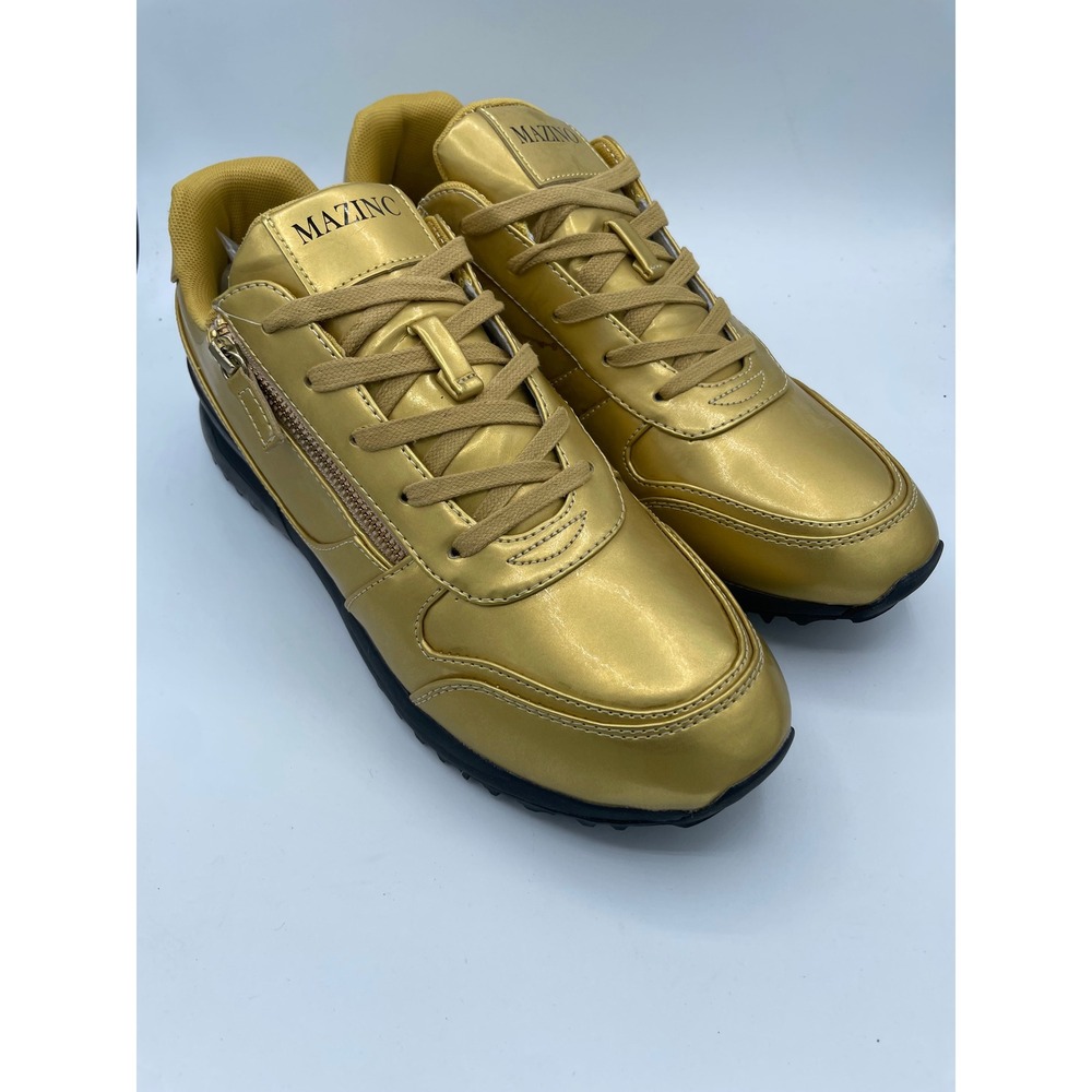Mazino Selenite Mens Gold Metallic Side Zip Fashion Sneakers Size 12 NEW